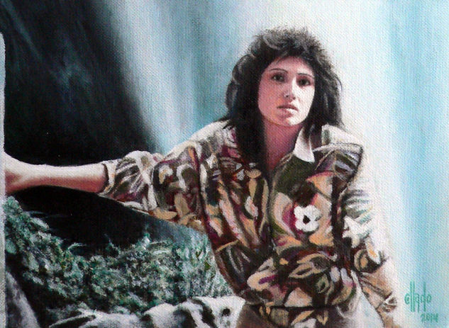 La cascada y tú Oil Panel Figure Painting