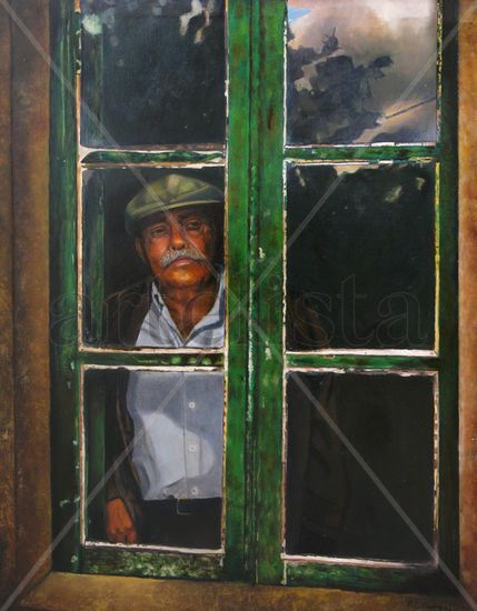 Señor en la ventana Oil Canvas Figure Painting