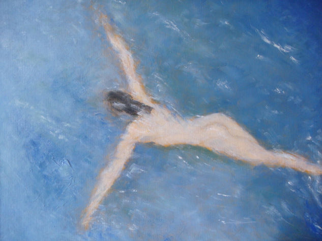 EL BAÑO Oil Panel Figure Painting