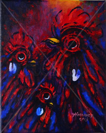 Los tres Gallitos Acrylic Canvas Animals