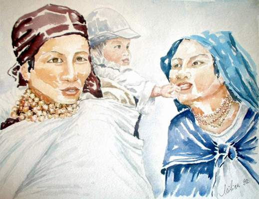 Dos mujeres indígenas y niño