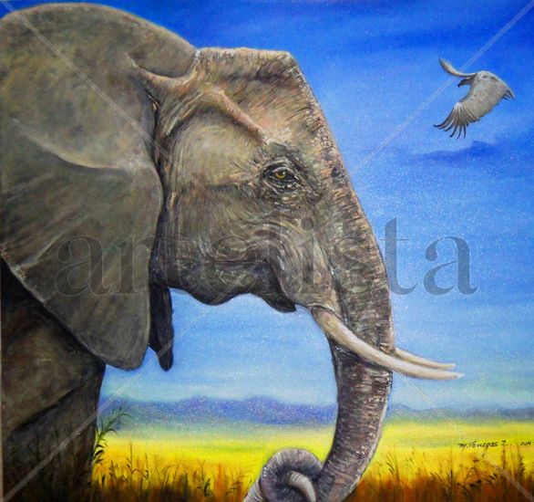 ELEFANTE AFRICANO EN EXTINCIÓN Óleo Lienzo Animales