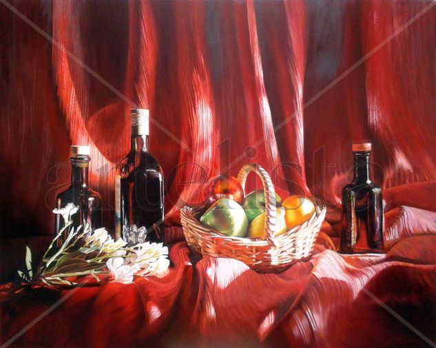 BOTELLAS Y FRUTA Oil Canvas Still Life Paintings