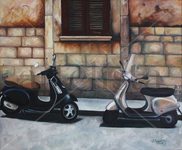 Vespas Mixed media Canvas Others