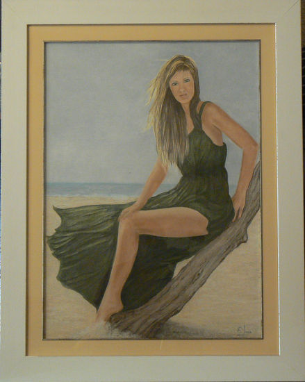 Chica en la playa (girl on the beach) Mixed media Paper Figure Painting