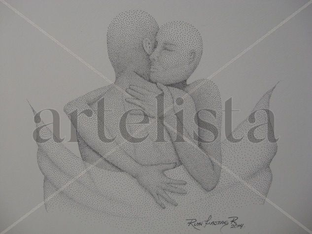 "El Abrazo" / "The Embrace" Ink Paper Figure Painting