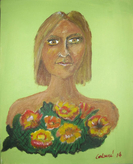 Dama con flores Acrylic Canvas Portrait