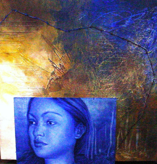 Retrato en Azul Mixed media Panel Portrait