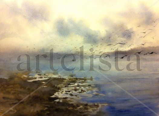 Ría de Muros, Galicia Watercolour Paper Marine Painting