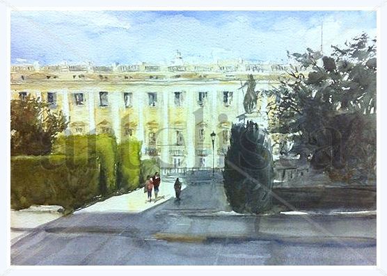 Plaza de Oriente, Madrid Acuarela Papel Paisaje