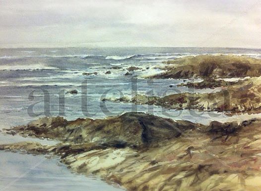 Rocas en Ancoradoiro, Galicia Watercolour Paper Marine Painting