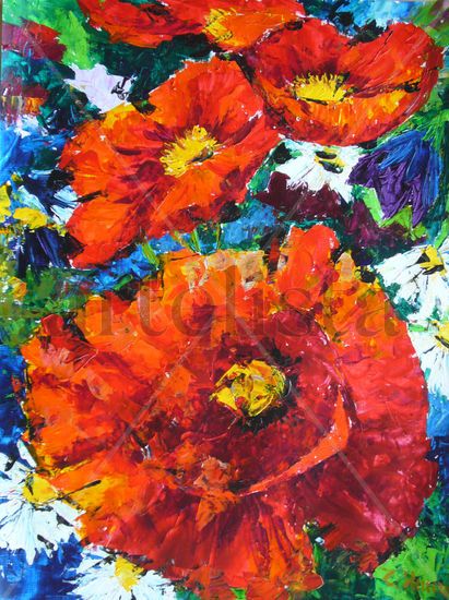 Amapolas Acrylic Paper Floral Painting