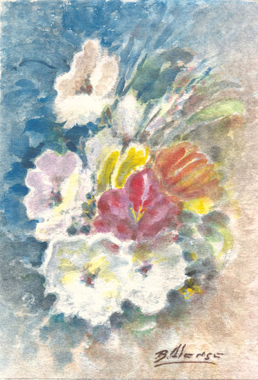 Azul Floral Gouache Cartulina Floral