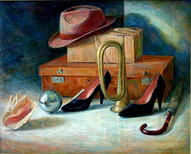 "Bodegón con zapatos de mujer" Oil Panel Still Life Paintings