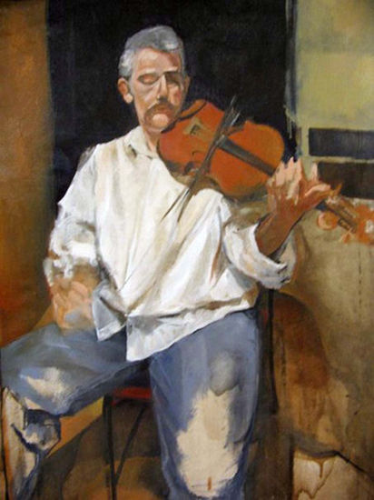 Violinista Oil Textile Portrait