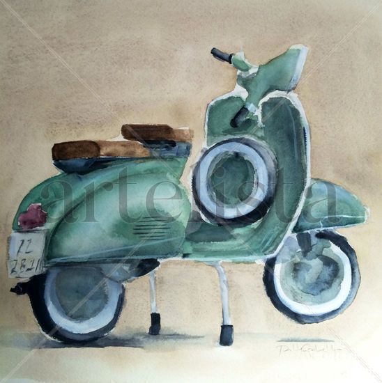 Vespa Watercolour Paper Figure Painting