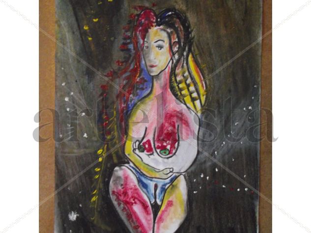 Femme avec coeur Media Mixta Papel Desnudos