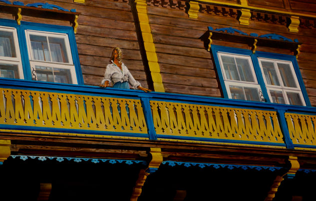 2. MUJER EN EL BALCON Oil Canvas Figure Painting