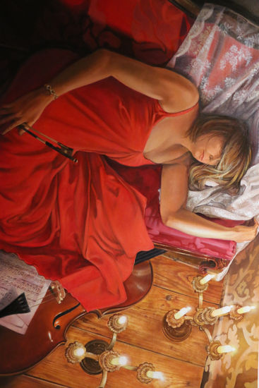 15. MUJER DE ROJO DORMIDA Óleo Lienzo Figura