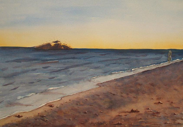 Observando la Isla de San Andrés, Watercolour Paper Marine Painting