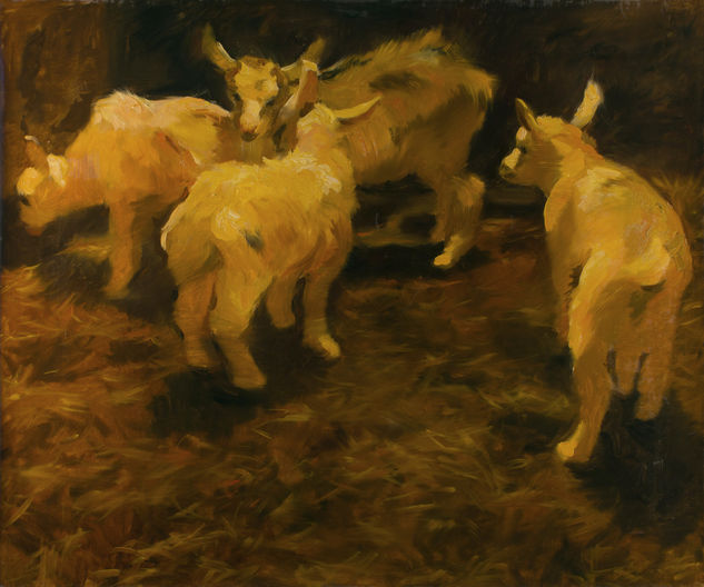 Goat Kids Oil Canvas Animals