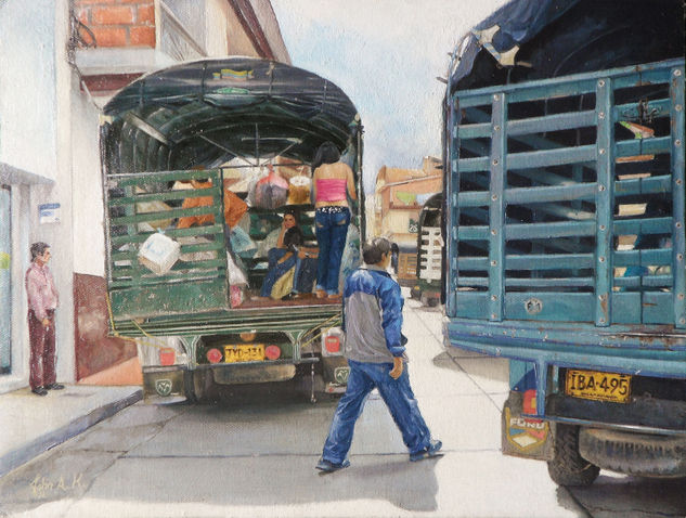 CARGANDO EL CAMION Oil Canvas Landscaping