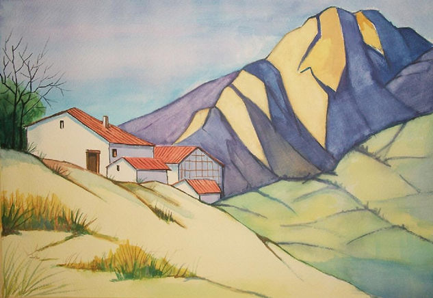 Casas y montaña Watercolour Paper Landscaping