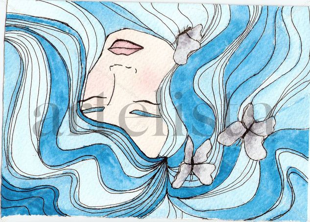 SUEÑO AZUL Watercolour Paper Portrait