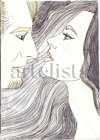 PAREJA EN GRIS Watercolour Paper Portrait