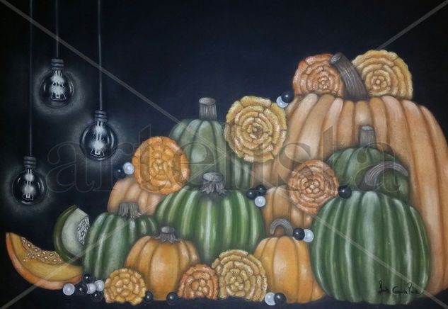 Calabazas Pastel Paper Still Life Paintings