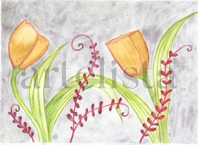 TULIPANES AMARILLOS Watercolour Paper Floral Painting