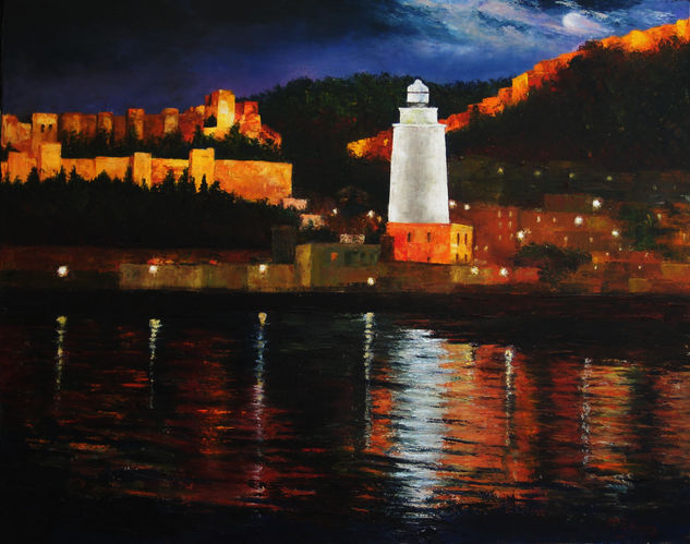 Málaga de noche Oil Canvas Landscaping