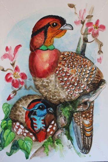 TRAGOPAN TEMMINCKII - BLYHII Acuarela Papel Animales