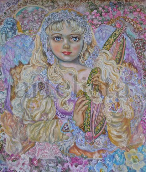 Yumi Sugai.An angel with the herb. Oil Canvas Figure Painting