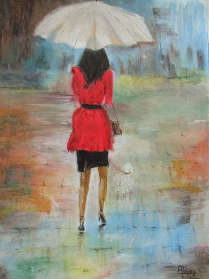 PASEO BAJO LA LLUVIA Pastel Papel Figura