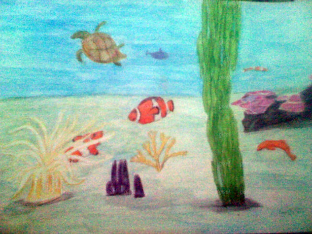 Fondo del mar Pencil (coloured) Paper Marine Painting