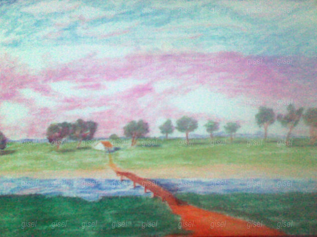 Paisaje pastel Cera Papel Paisaje