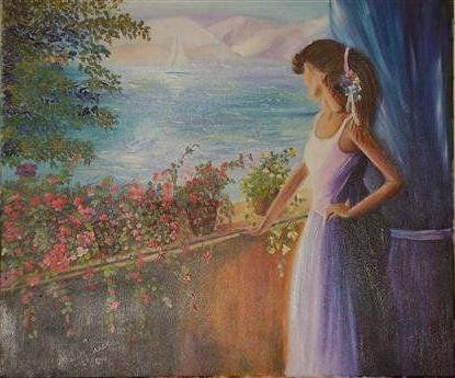 CHICA MIRANDO A TRAVES DE LA VENTANA Oil Canvas Landscaping