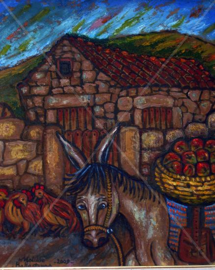 "CESTA DE MANZANAS" Oil Panel Landscaping