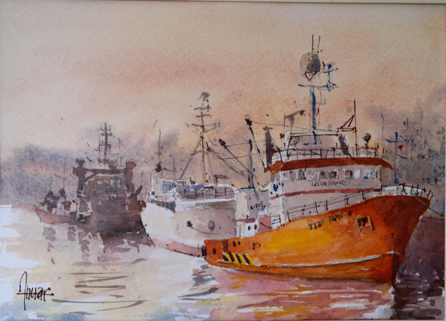 Barco rojo Watercolour Paper Marine Painting