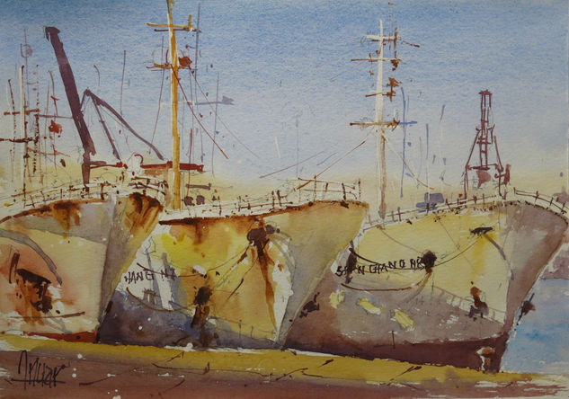 Barcos oxidados Watercolour Paper Marine Painting