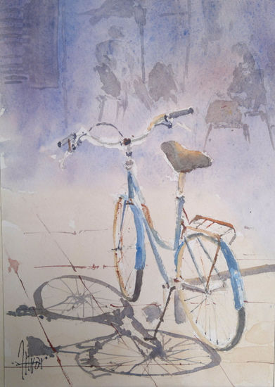 Bicicleta azul Acuarela Papel Otros