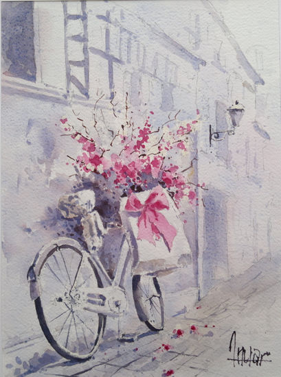 Bicicleta gris Watercolour Paper Others