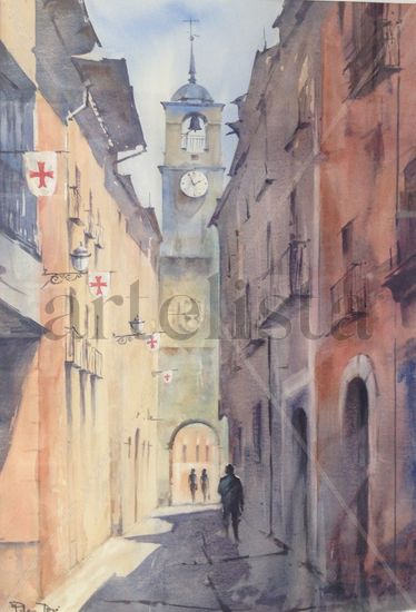 Calle el reloj, Ponferrada Watercolour Paper Landscaping