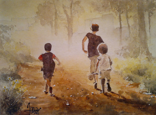 Niños en el bosque Watercolour Paper Others