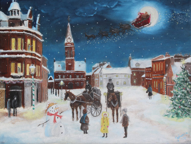 Santa Claus is Coming to Town Oil Canvas Landscaping