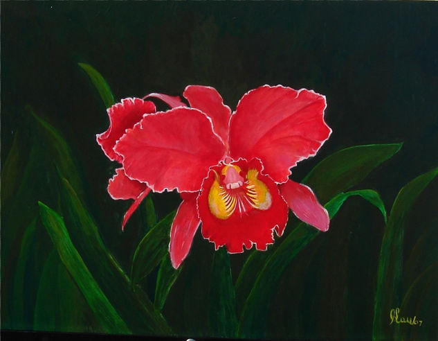 Red & Yellow "Cattleya" Orchid Acrylic Others Floral Painting