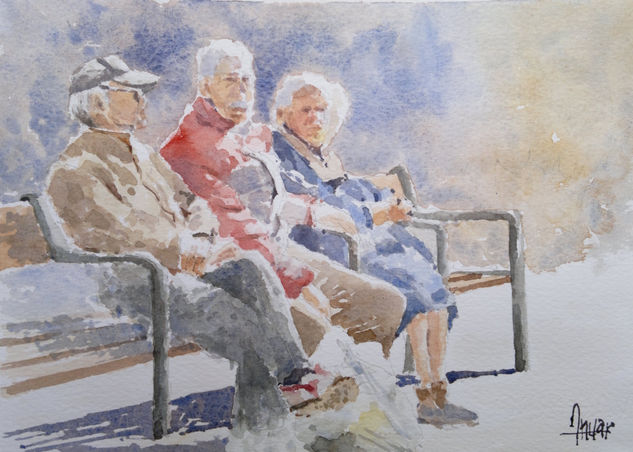 Ancianos sentados Watercolour Paper Others