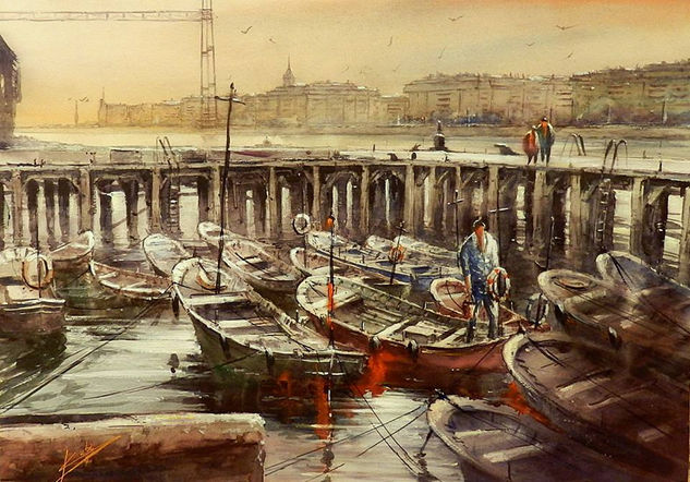 PUERTO DE PORTUGALETE Watercolour Paper Marine Painting