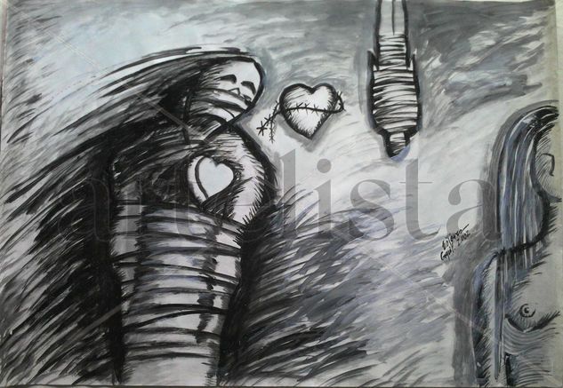 Un corazon alambrado Acrylic Paper Figure Painting